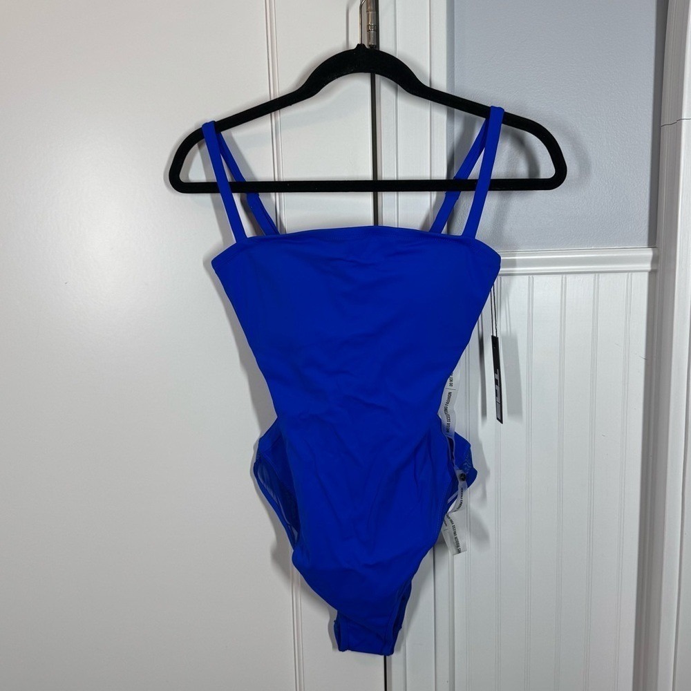 TA3 Squarey Mesh One Piece Swimsuit Med. SHORT Sapphire Blue Compression Contour